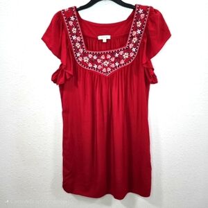 Max Studios Womens Floral Embroidered Red Shift Dress Size S.